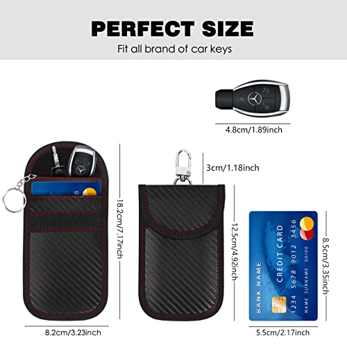 FYY (2 Pack Faraday Bags for Key Fob Protector, RFID Anti-Theft Faraday Key Fob Protector with Hook and Keyring, Key Fob Black Pouch for Car Security