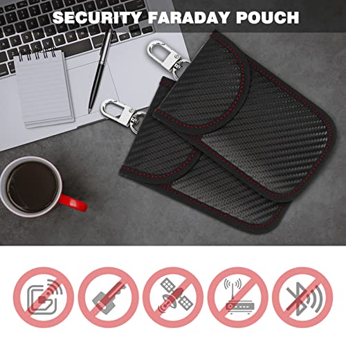 FYY (2 Pack Faraday Bags for Key Fob Protector, RFID Anti-Theft Faraday Key Fob Protector with Hook and Keyring, Key Fob Black Pouch for Car Security