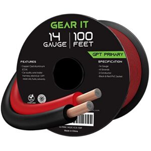 gearit 14 gauge wire (100ft – black/red) gpt automotive primary bonded wire – copper clad aluminum cca – car audio, speaker wire, trailer harness, electrical – 100 feet total 14ga awg