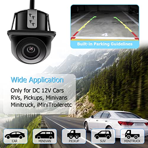 Backup Camera for Car, 12 LED Night Vision and 170° Wide Angle, Auto Rear View Reverse Camera, Waterproof Shockproof HD Parking Cameras, Universal for Cars, SUV, Van, Trucks, RV