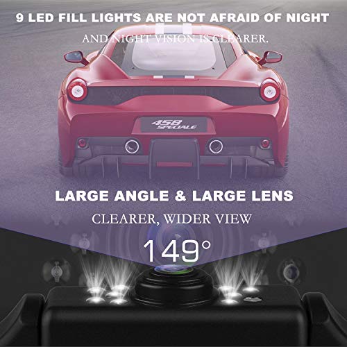 JPP License Plate Backup Camera, Car Rear View Reversing Backup Camera Automotive with IP68 Waterproof Rating, 149° Perfect View Angle 9 Night Vision LED Lights, Universal Car Backing Camera