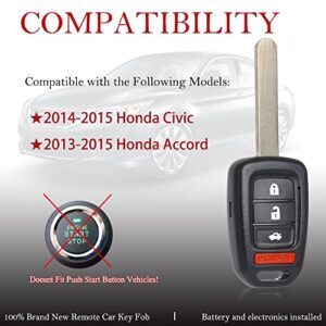 Key Fob Remote Replacement Fits for Honda Civic 2014 2015/Accord 2013-2015 MLBHLIK6-1T Keyless Entry Remote Control Uncut 4 Buttons 315 MHz G Chip (35118-T2A-A20)