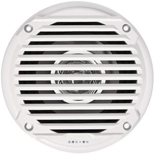 jensen ms5006wr dual cone waterproof 5.25″ speaker, white, 30 watts max power handling, sensitivity 86db, frequency response 79hz-20khz, nominal impedance 4 ohms, 1.5″ mounting depth, sold in pairs