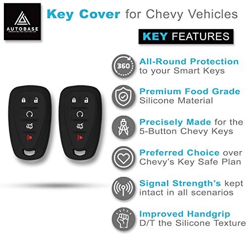 Autobase Silicone Key Fob Cover for Chevy Malibu Camaro Trax Traverse Trailblazer Sonic Blazer Cruze Volt Equinox Spark | Car Accessory for Chevrolet | Key Protection Case 2 Pcs (Black)