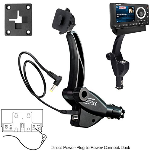 ChargerCity Dual USB Sirius XM Satellite Radio Car Truck Lighter Socket Mount w/Tilt Adjust & PowerConnect Cable Adapter for Onyx Plus EZR EZ Lynx Stratus Starmate Xpress (Vehicle Dock NOT Included)