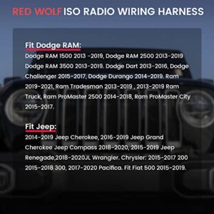 RED WOLF Car ISO Radio Wire Wiring Harness Adapter Connector Plug for Select 2013-2019 Dodge Ram Jeep Chrysler Fiat 500 CD Player Stereo Cable Plug