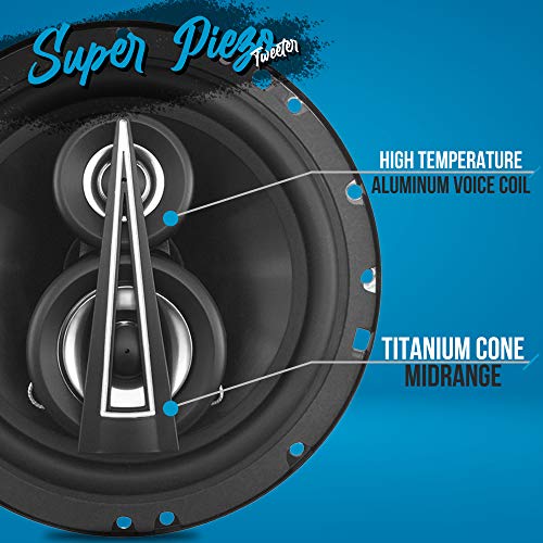 Lanzar Upgraded Standard 6.5" 3 Way Triaxial Speakers - Full Range Sound w/ 200 Watts and 4 Ohms Impedance 2” Titanium Cone Midrange 65 - 20 kHz Frequency Response and 15 Oz Magnet Structure - MX63