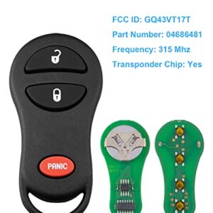 Replacement Key Fob for 2002-2005 Dodge Ram Truck 1500 2500/2001-2004 Dakota/2001-2003 Durango/2001-2003 Grand Caravan Keyless Entry Remote (GQ43VT17T), Set of 2