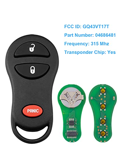 Replacement Key Fob for 2002-2005 Dodge Ram Truck 1500 2500/2001-2004 Dakota/2001-2003 Durango/2001-2003 Grand Caravan Keyless Entry Remote (GQ43VT17T), Set of 2