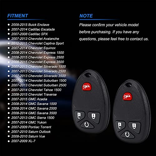 Pilida Key Fob Keyless Entry Remote: Keyless Control Clicker Compatible with Chevy SilveradoTraverse Equinox Avalanche GMC Sierra Pontiac Torrent Saturn Outlook Vue Replacement of OUC60270 OUC60221