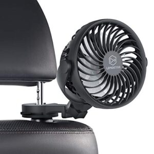 lemoistar battery operated usb car fan,electric cooling fan with 4 speed,360 degree rotatable backseat car fan,5v cooling air small personal fan for car,rear seat passenger dog etc(hook)