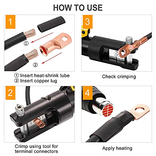 SVAAR 1/0 AWG-3/8" Battery Cable Lugs 10pcs 0 Gauge Copper Wire lugs, Heavy Duty Battery Cable Ends,0 AWG Lugs UL Listed Closed End Eyelets Tubular Ring Terminal Connectors with 3:1 Heat Shrink Tube