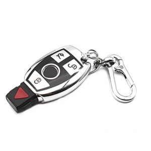 fit for mercedes benz c e s g m cls clk g r class sprinter 300 series smart tpu key fob remote cover case shell glove pouch holder protector keyless entry sleeve accessory, w/ metal key chain, silver