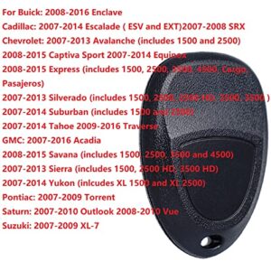 Remote Key Fob Replacement Fits for Chevy Silverado Avalanche Equinox Express Traverse Captiva GMC Sierra 1500 2500 Acadia Savana Yukon Buick Enclave Cadillac Escalade Pontiac Torrent Saturn Outlook