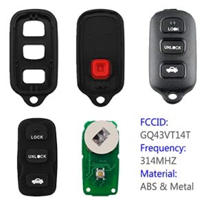 Key Fob Keyless Entry Remote Replacement for Toyota Camry 2000 2001 2002 2003 2004 2005 2006/2002-2006 Solara with FCC ID：GQ43VT14T (Set of 2)