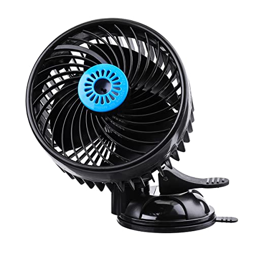 12V 6” Electric Car Fan,Car Cooling Fan with Suction Cup,360 Degree Adjustable Car Fan with Air Purification Function&Speed Control,Quiet Vehicle Fan for Truck Van SUV RV Boat