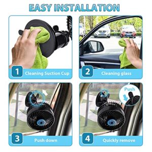 12V 6” Electric Car Fan,Car Cooling Fan with Suction Cup,360 Degree Adjustable Car Fan with Air Purification Function&Speed Control,Quiet Vehicle Fan for Truck Van SUV RV Boat