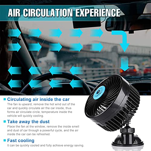 12V 6” Electric Car Fan,Car Cooling Fan with Suction Cup,360 Degree Adjustable Car Fan with Air Purification Function&Speed Control,Quiet Vehicle Fan for Truck Van SUV RV Boat