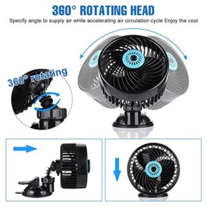 12V 6” Electric Car Fan,Car Cooling Fan with Suction Cup,360 Degree Adjustable Car Fan with Air Purification Function&Speed Control,Quiet Vehicle Fan for Truck Van SUV RV Boat