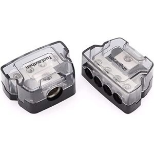 tuolauthon 2pcs 4 way power distribution block 1x 0/2/4 gauge in / 4x 4/8/10 gauge out nickel plated car audio splitter amp distribution connecting block