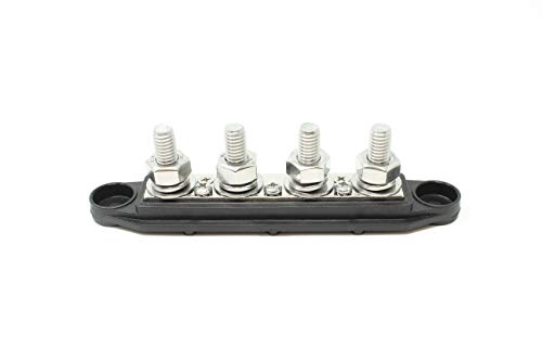4 Post Power Distribution Block Bus Bar with Cover - Made in The USA - 250 Amp Rating - Marine, Automotive, and Solar Wiring (3/8 - Black)