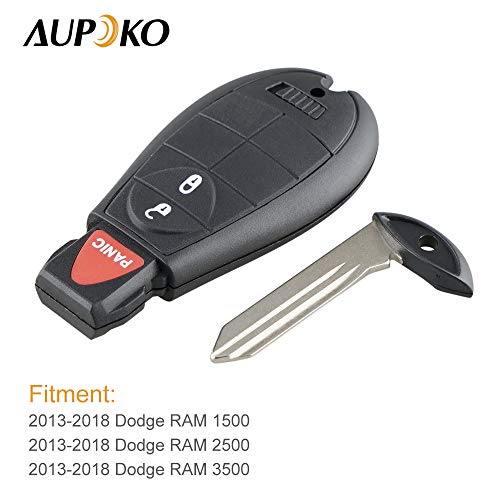 Aupoko GQ4-53T Keyless Entry Remote Key Fob, 3 Buttons Smart Key 56046953,56046953AE, 56046953AC,56046953AG, Compatible with Dodge Ram 1500 2500 3500 - 2 PC