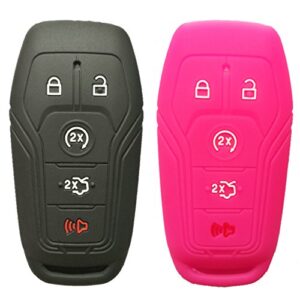 alegender qty(2) silicone smart key fob cover case jacket protector holder for ford fusion f-150 mustang edge lincoln mkz mkc 5 buttons smart keyless remote