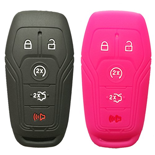 Alegender Qty(2) Silicone Smart Key Fob Cover Case Jacket Protector Holder for Ford Fusion F-150 Mustang Edge Lincoln MKZ MKC 5 Buttons Smart Keyless Remote