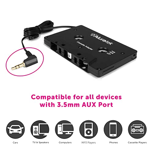 Aluratek Premium Audio Cassette Receiver, Premium Car Audio, Universal 3.5mm Audio Jack or AUX-in Port, Supports Phones/Tablets/Stereo/Headphones/Hi-Fi/Portable Speaker, 3 Foot Cable Length