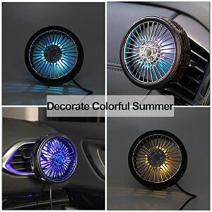 DEGEOBERLIN Car Fan USB Powered Fans Cooling Air Fan With Coloured Light Clip 360°Adjustable Vehicle Fan Portable Fan for Car Truck SUV RV Auto (Black)