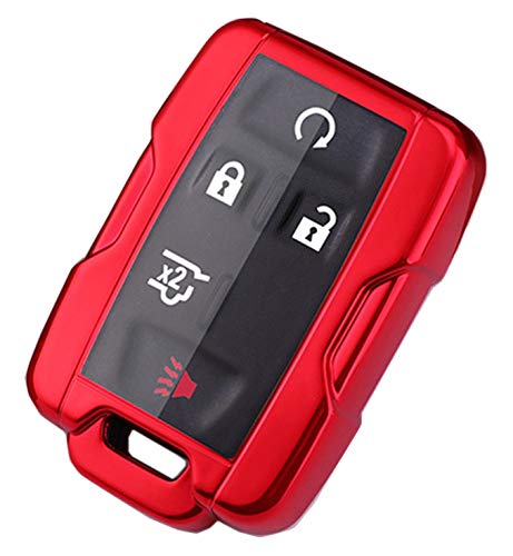 Soft TPU Key Fob Cover Case Remote Holder Skin Glove Fit for Chevy Chevrolet Silverado Colorado/GMC Sierra Canyon Yukon Cadillac (Red)