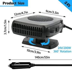 Portable Car Heater,200W 2 in 1 with Heating and Cooling Modes for Fast Heating Defrost Defogger, Automobile Windscreen Fan in Cigarette Lighter (24V)