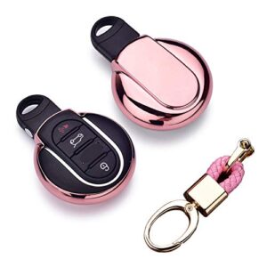 royalfox(tm) luxury 3 4 buttons soft tpu smart remote key fob case cover for bmw mini cooper f54 f55 f56 f57 f60,with keychain (pink)