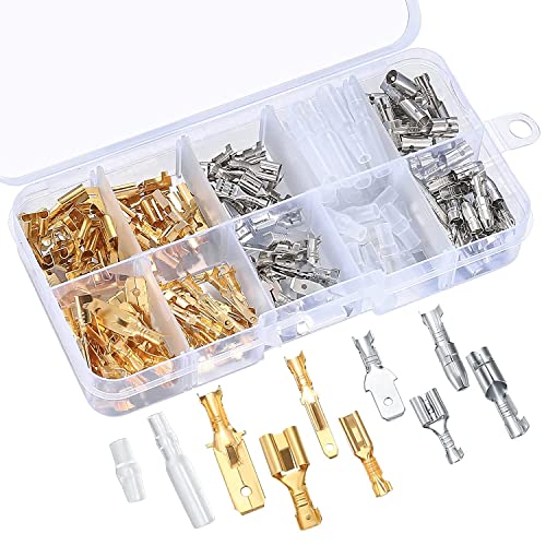 150 Pcs 2.8/4.8/6.3mm Quick Splice Male and Female Wire Spade Connectors, Wire Crimp Terminal Block Assortment Kit with Insulating Sleeve, for Electrical Wiring Car Audio Speaker Connectors