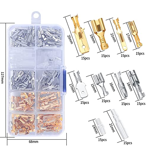 150 Pcs 2.8/4.8/6.3mm Quick Splice Male and Female Wire Spade Connectors, Wire Crimp Terminal Block Assortment Kit with Insulating Sleeve, for Electrical Wiring Car Audio Speaker Connectors