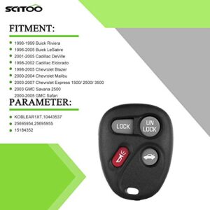 SCITOO 2pcs Keyless Remote Key Fob Clicker Case Shell 4 Buttons Replacement for 1996-2005 Buick Park Avenue Cadillac Pontiac Bonneville Seville KOBLEAR1XT