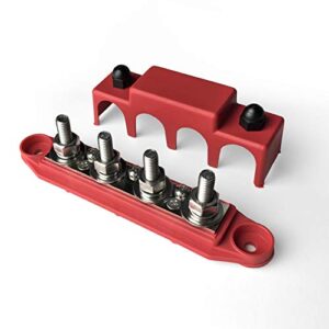 mgi speedware 4-post power distribution block busbar 5/16″ studs with cover, 250 amp rating for automotive, marine, and solar wiring (red)