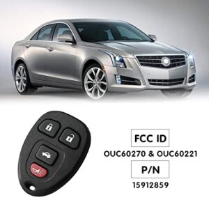 4 Button Keyless Entry Remote Control Compatible with Chevy Monte Carlo Impala Cadillac DTS Buick Lucerne 2006-2013 OUC60270, OUC60221, 15912859