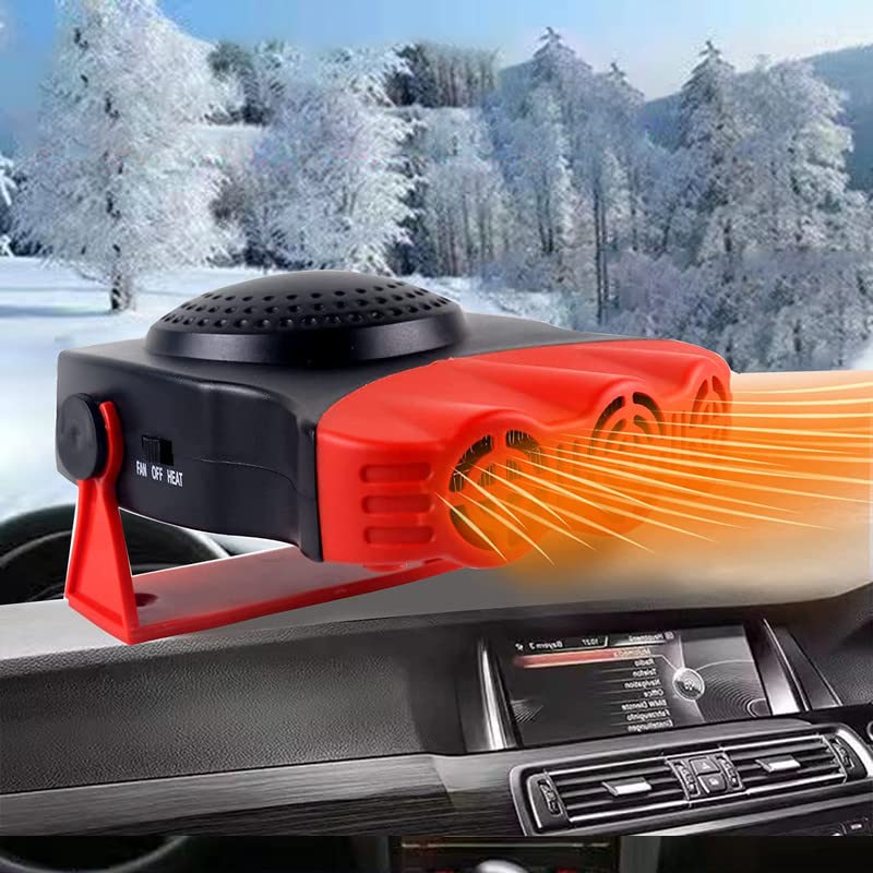 Car Heater That Plugs Cigarette Lighter, 12V 150W Rotatable Portable Car Heater Defroster Fans,2 in 1 Heating & Cooling Fast Heating Defrost Defogger for Car, SUV, Jeeps, Trucks - Red AE