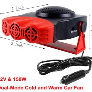 Car Heater That Plugs Cigarette Lighter, 12V 150W Rotatable Portable Car Heater Defroster Fans,2 in 1 Heating & Cooling Fast Heating Defrost Defogger for Car, SUV, Jeeps, Trucks - Red AE