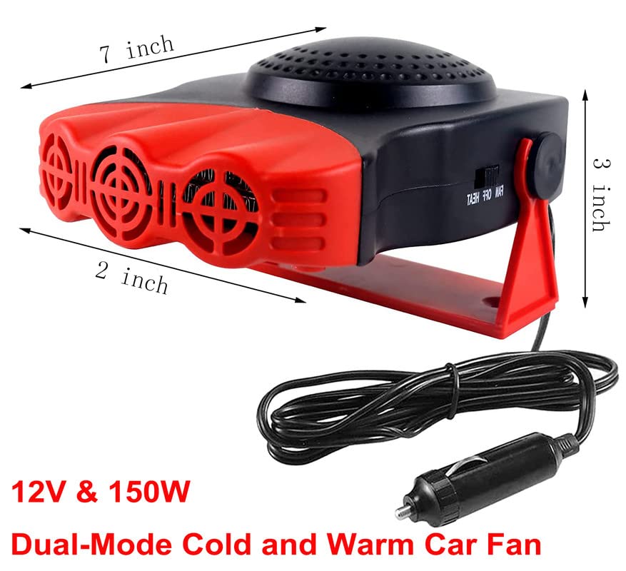 Car Heater That Plugs Cigarette Lighter, 12V 150W Rotatable Portable Car Heater Defroster Fans,2 in 1 Heating & Cooling Fast Heating Defrost Defogger for Car, SUV, Jeeps, Trucks - Red AE