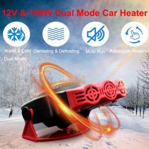 Car Heater That Plugs Cigarette Lighter, 12V 150W Rotatable Portable Car Heater Defroster Fans,2 in 1 Heating & Cooling Fast Heating Defrost Defogger for Car, SUV, Jeeps, Trucks - Red AE