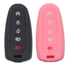 btopars 2pcs 5 button smart remote key fob rubber case cover protector compatible with ford cmax escape focus edge expedition explorer flex taurus black pink