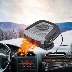 auto heater fan,12v 150w car heater portable windshield defogger and defroster fast heating with cigarette lighter plug 360 degree rotary base cooling fans(gray)