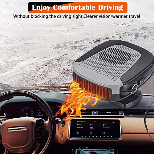 Auto Heater Fan,12V 150w Car Heater Portable Windshield Defogger and Defroster Fast Heating with Cigarette Lighter Plug 360 Degree Rotary Base Cooling Fans(Gray)