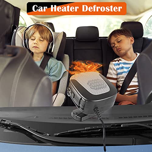 Auto Heater Fan,12V 150w Car Heater Portable Windshield Defogger and Defroster Fast Heating with Cigarette Lighter Plug 360 Degree Rotary Base Cooling Fans(Gray)
