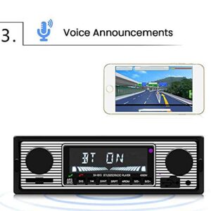 Car Stereo for Bluetooth, Retro Car FM Radio Smart Player, Electronic Auto FM Radio Receiver, Hands-Free Calling, Support MP3/WMA/WAV/AUX