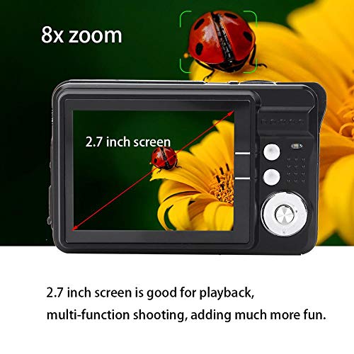 Digital Camera COMS Sensor 18MP, HD Digital Video Camera Auto Focus Camera with 8X Zoom, 2.7 Inch Screen, USB 2.0 Port, Builtin Speaker, Battery Operated, for Senior Kids(Black)