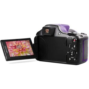 Minolta MN67Z-BK 20MP / 1080p HD Bridge Digital Camera with 67x Optical Zoom Bundle with Lexar Professional 633x 64GB UHS-1 Class 10 SDXC Memory Card and Deco Gear Camera Bag for DSLR (Purple)