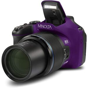 Minolta MN67Z-BK 20MP / 1080p HD Bridge Digital Camera with 67x Optical Zoom Bundle with Lexar Professional 633x 64GB UHS-1 Class 10 SDXC Memory Card and Deco Gear Camera Bag for DSLR (Purple)